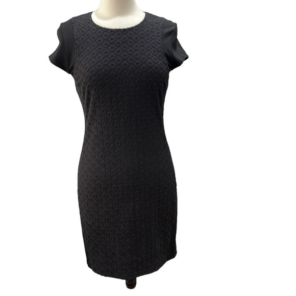 Diane Von Furstenberg Pele Ponte Knit Eyelet Panel Dress Black SZ 8 - Picture 2 of 9
